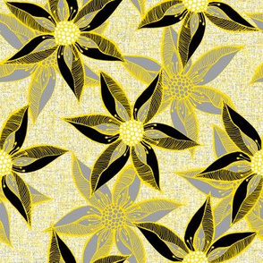 Love Blooms in Sunshine (# 10) - Mystic Grey on Icy Cream Linen Texture with Daffodil Yellow and Deep Black 