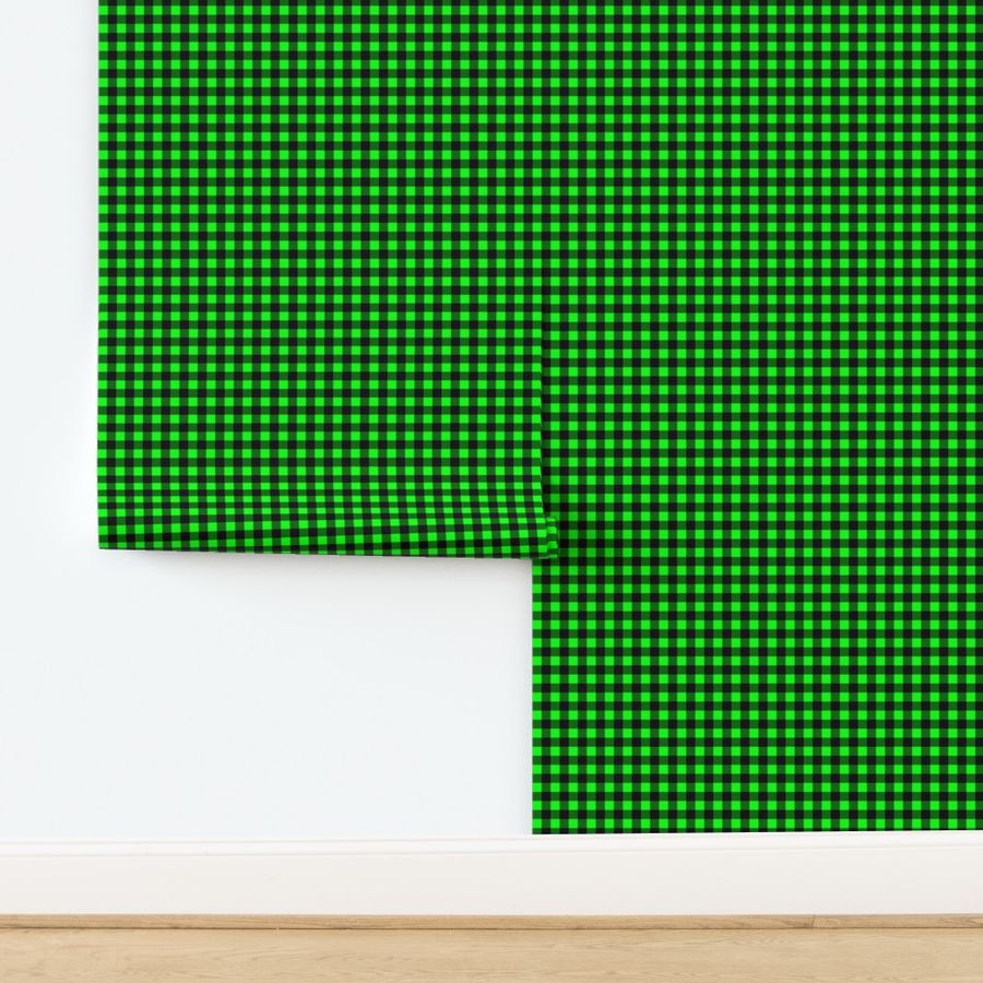 Half Inch Lime Green and Black Gingham Check