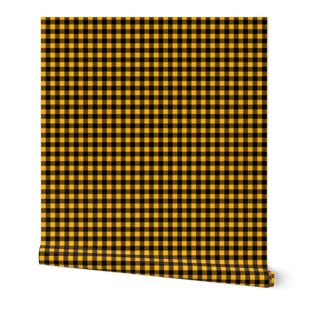 Half Inch Yellow Gold and Black Gingham Check