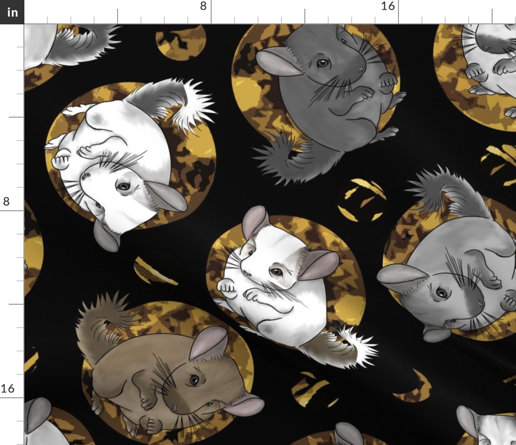 Chinchillas and moon dots - large faux gold