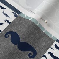 (3" small scale) little man wholecloth - mustaches in navy and dusty blue (90)