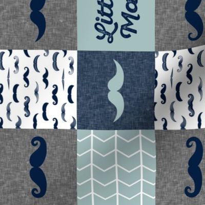 (3" small scale) little man wholecloth - mustaches in navy and dusty blue (90)