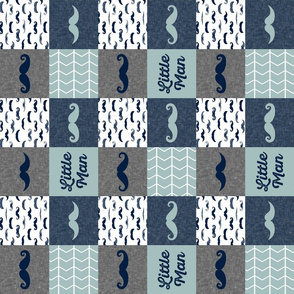 (3" small scale) little man wholecloth - mustaches in navy and dusty blue (90)