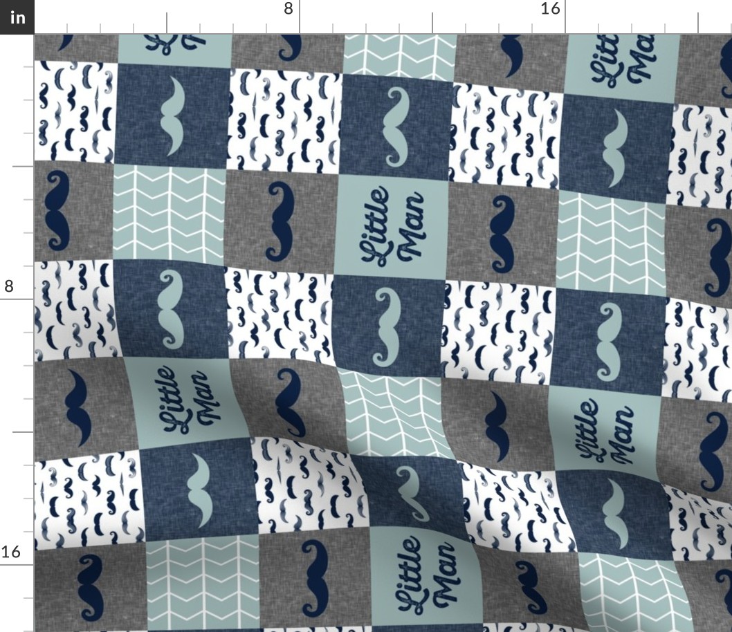 (3" small scale) little man wholecloth - mustaches in navy and dusty blue (90)