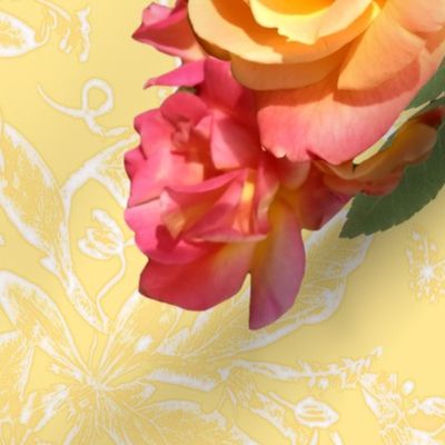 Rose Tea Towel on yellow