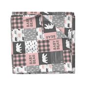 baby bear patchwork woodland wholecloth - pink and grey (90)