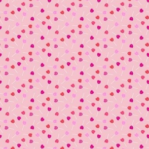 (micro scale) heart shaped suckers - lollipops multi on pink