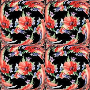 SMALL RETRO POPPY ART DECO TILES on black