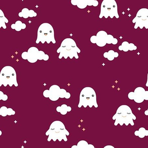 Ghosts and clouds halloween sky kawaii illustration design for sleepy kids cherry purple