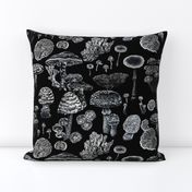Mushrooms Black White Witchy Pattern