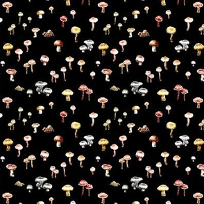Little Mushrooms Black Watercolor