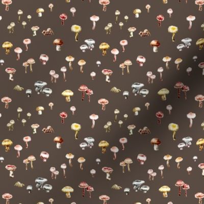 Ditsy Mushrooms Brown Watercolor