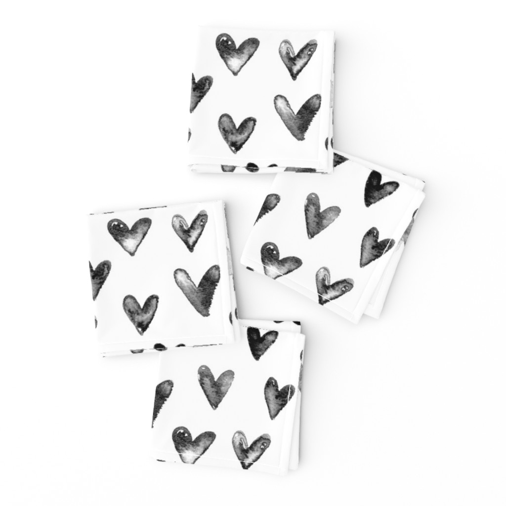 Watercolor Hearts in Black and White