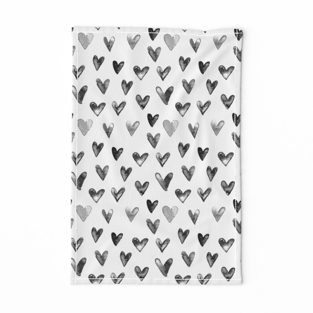 Watercolor Hearts in Black and White