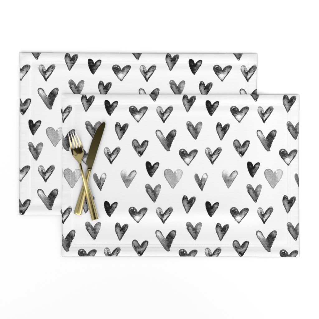 Watercolor Hearts in Black and White