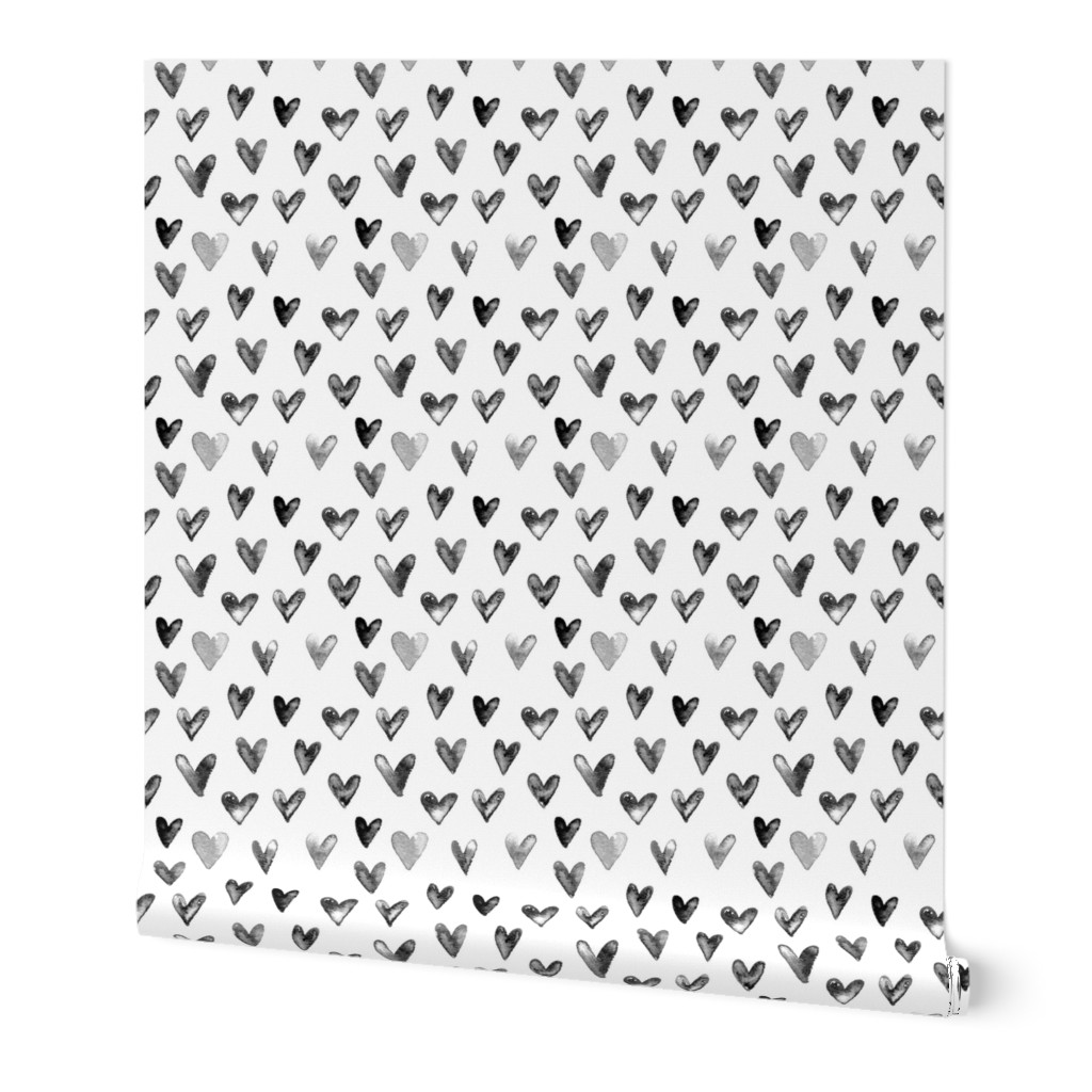 Watercolor Hearts in Black and White