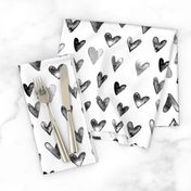 Watercolor Hearts in Black and White