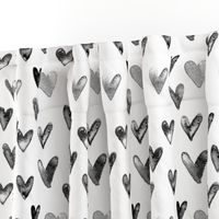 Watercolor Hearts in Black and White