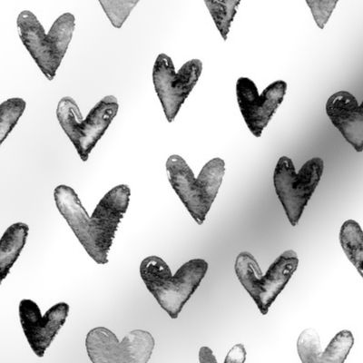 Watercolor Hearts in Black and White