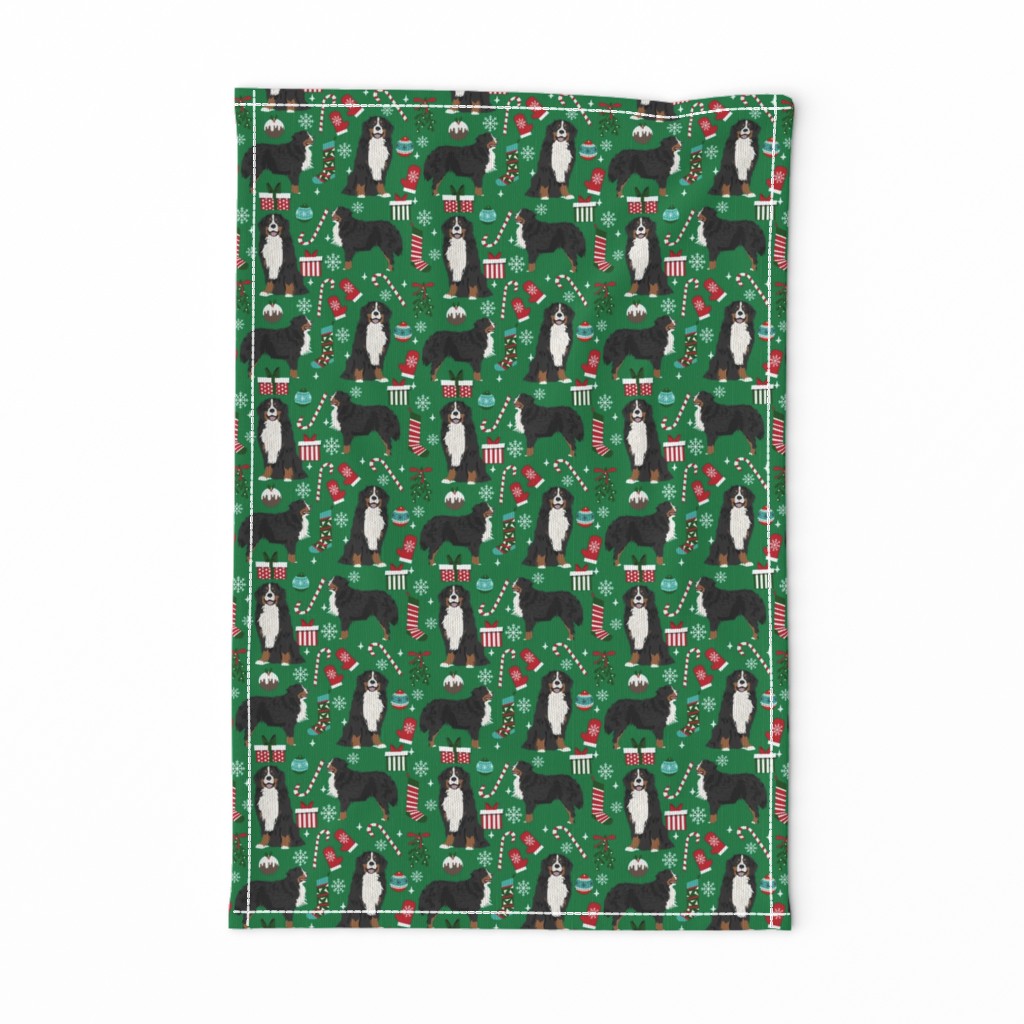 Bernese Mountain Dog breed fabric christmas stockings pet lovers holiday green