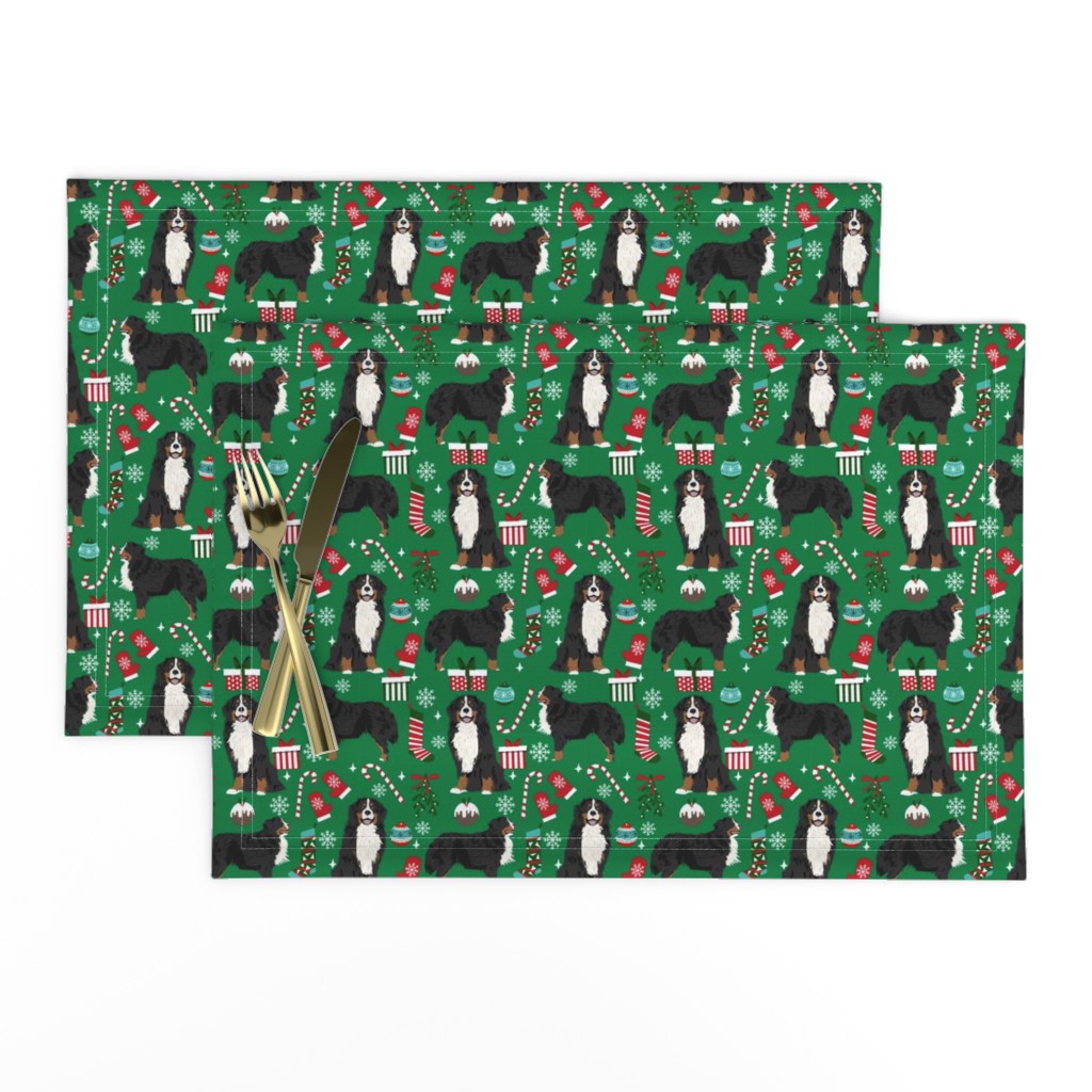 Bernese Mountain Dog breed fabric christmas stockings pet lovers holiday green