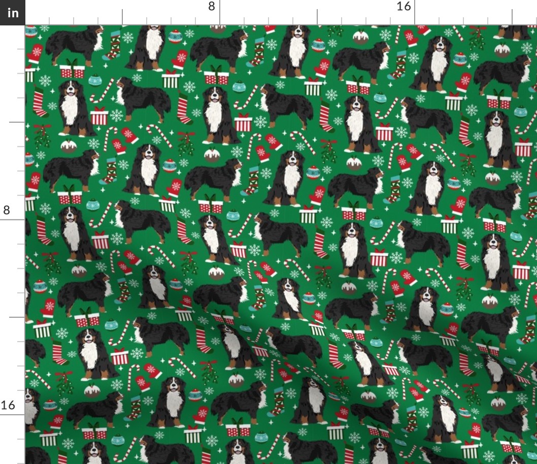 Bernese Mountain Dog breed fabric christmas stockings pet lovers holiday green