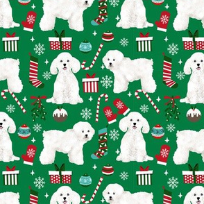 Bichon Frise dog breed fabric christmas stockings pet lovers holiday green