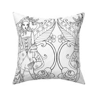 Baroque fairy black and white coloring page