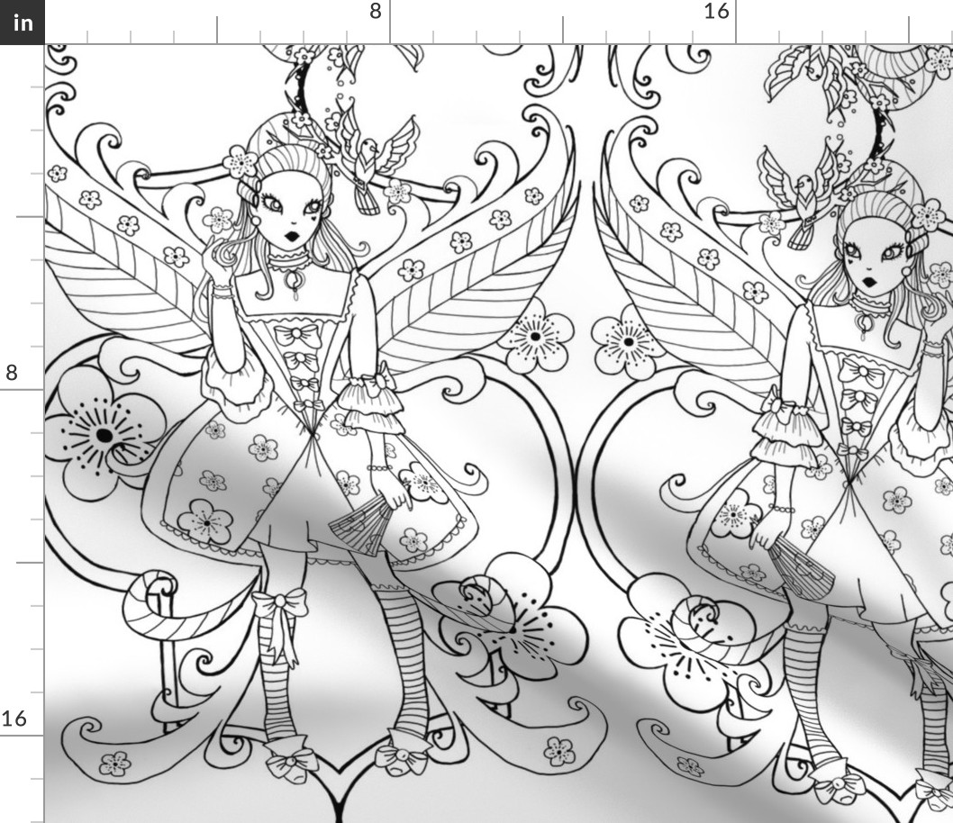 Baroque fairy black and white coloring page