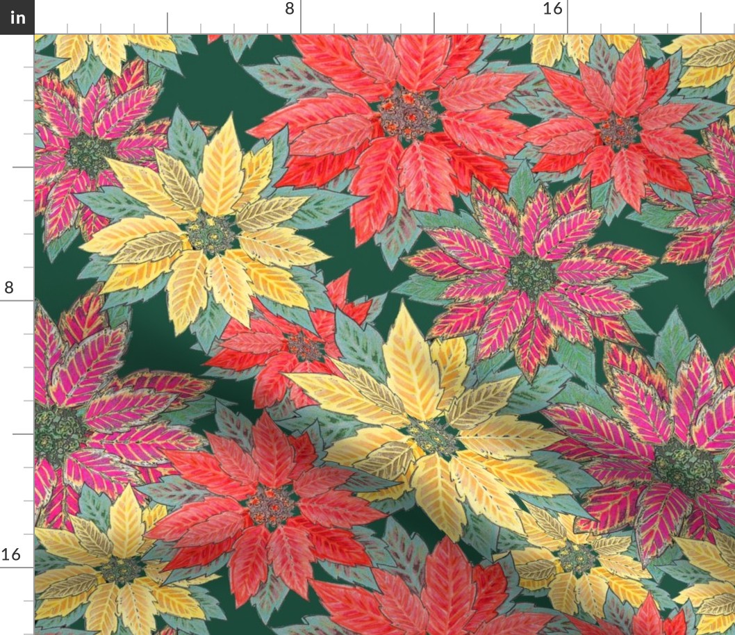 multi poinsettias 18x18 green