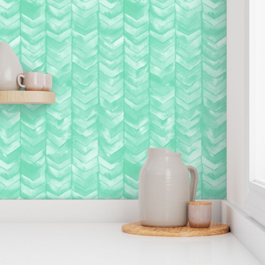 Watercolor Chevron in Mint // watercolor Wallpaper | Spoonflower