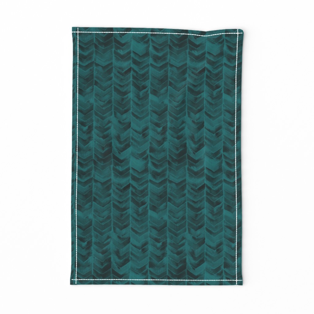 Watercolor Chevron Teal on Black // watercolor painted chevron teal green emerald mermaid scale fabric