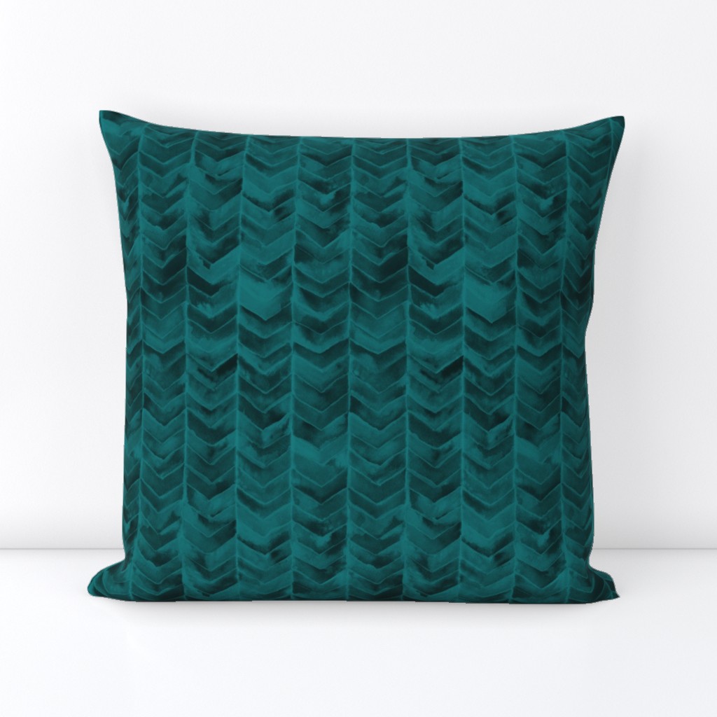 Watercolor Chevron Teal on Black // watercolor painted chevron teal green emerald mermaid scale fabric