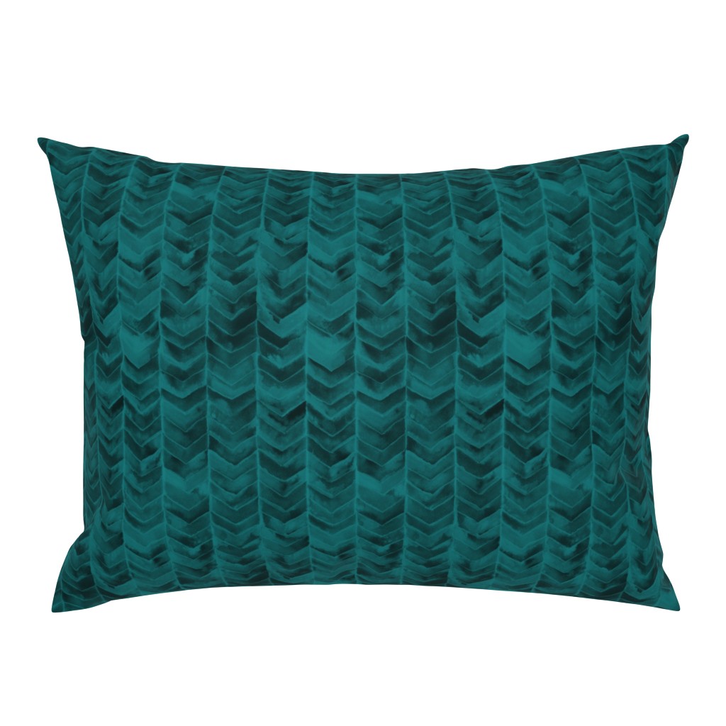 Watercolor Chevron Teal on Black // watercolor painted chevron teal green emerald mermaid scale fabric