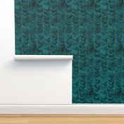 Watercolor Chevron Teal on Black // watercolor painted chevron teal green emerald mermaid scale fabric