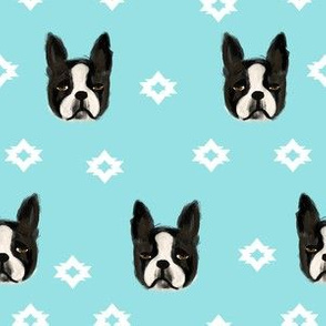 boston terriers dog fabric cute pet lover patterns boston terrier aqua