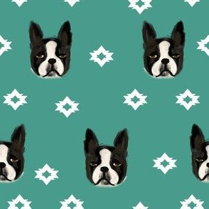 boston terriers dog fabric cute pet lover patterns boston terrier blue green