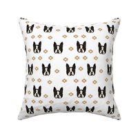 boston terriers dog fabric cute pet lover patterns boston terrier white gold