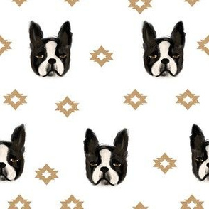 boston terriers dog fabric cute pet lover patterns boston terrier white gold