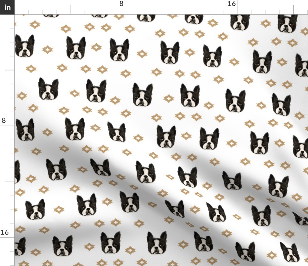 boston terriers dog fabric cute pet lover patterns boston terrier white gold