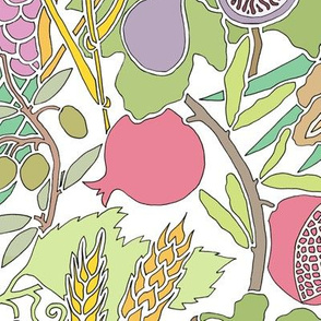 Seven Species Fruit and Grain Botanical Design in Pastel