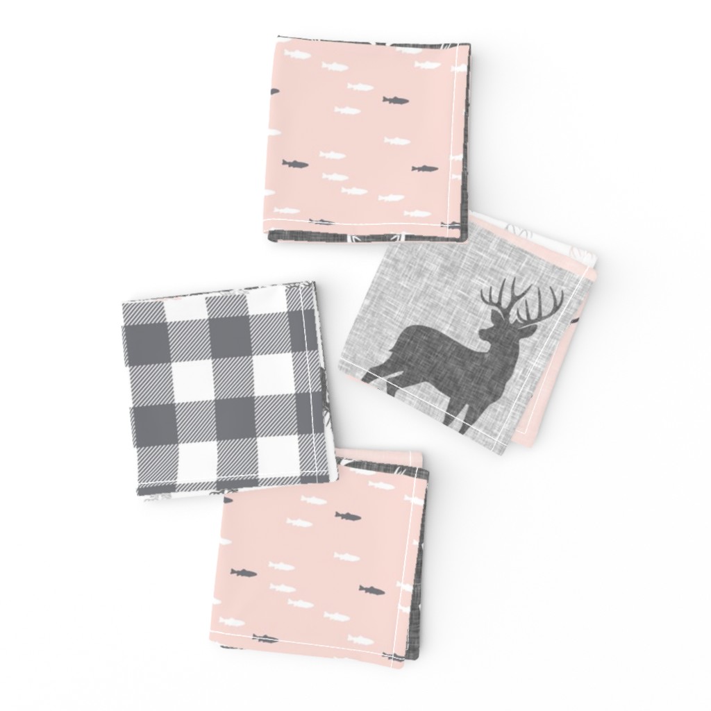 little lady woodland wholecloth patchwork - light pink &  grey