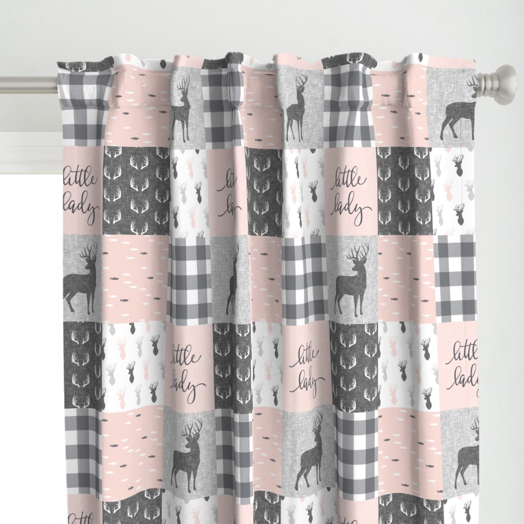 little lady woodland wholecloth patchwork - light pink &  grey