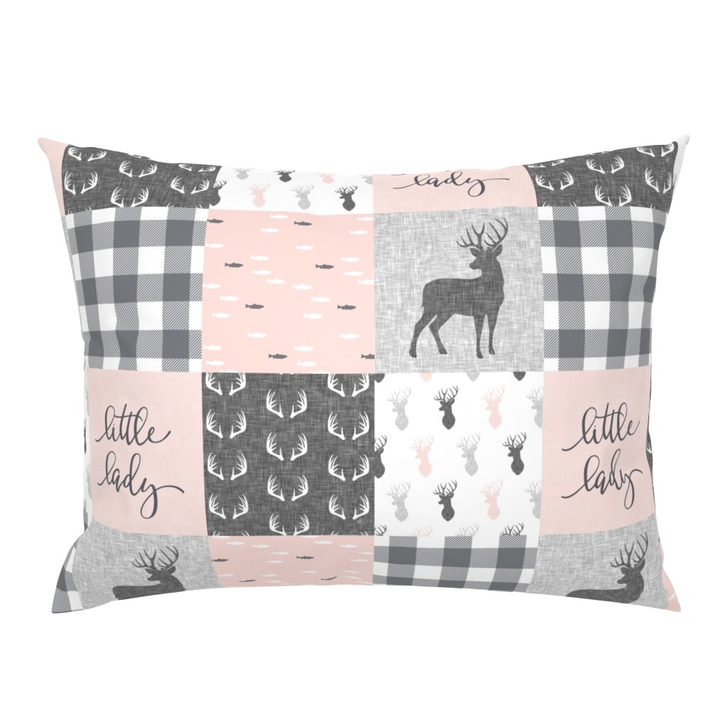 little lady woodland wholecloth patchwork - light pink &  grey