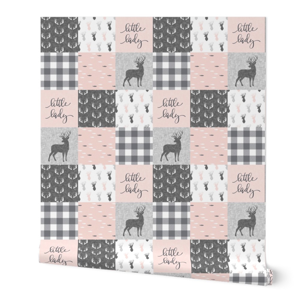 little lady woodland wholecloth patchwork - light pink &  grey