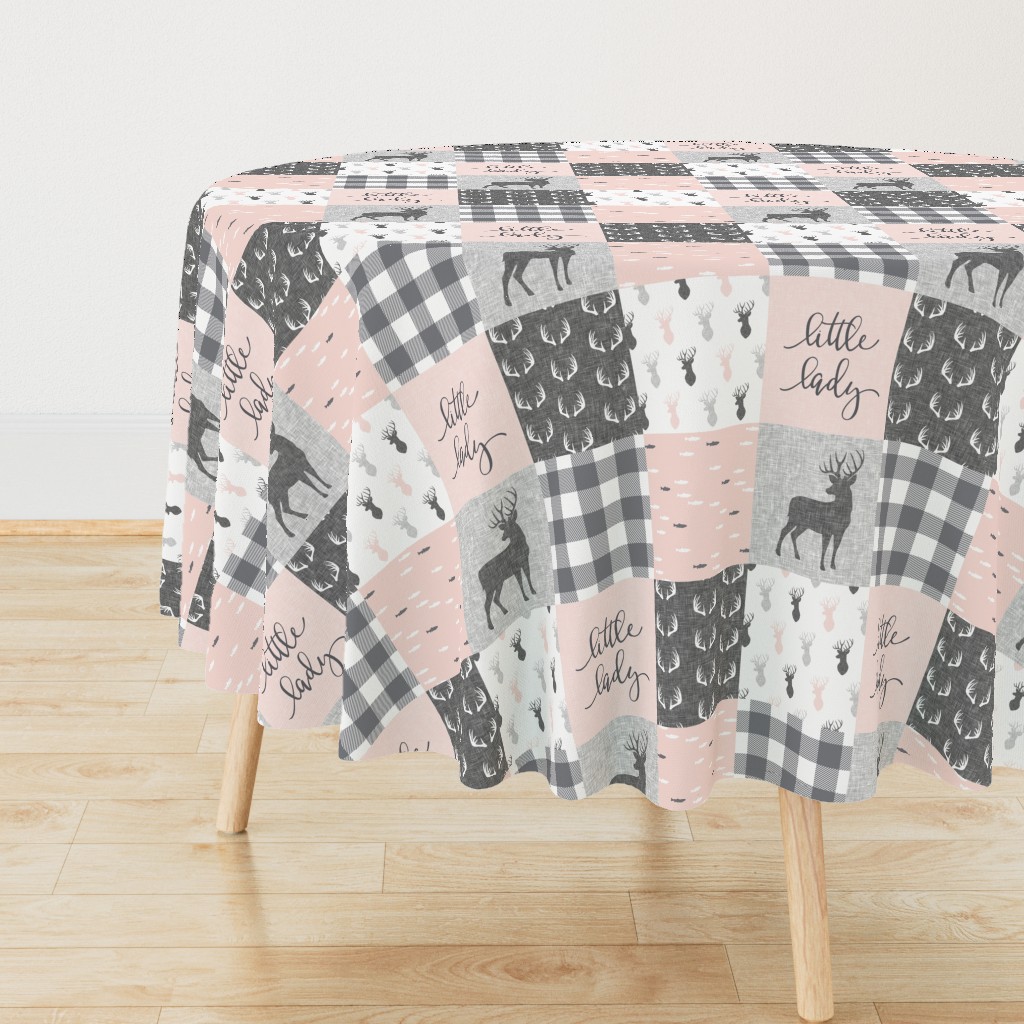 little lady woodland wholecloth patchwork - light pink &  grey