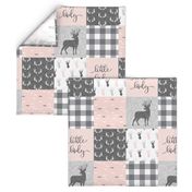 little lady woodland wholecloth patchwork - light pink &  grey