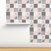 little lady woodland wholecloth patchwork - light pink &  grey