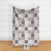 little lady woodland wholecloth patchwork - light pink &  grey