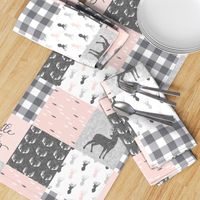 little lady woodland wholecloth patchwork - light pink &  grey